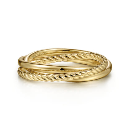 14K Yellow Gold Twisted Rope Criss Cross Ring