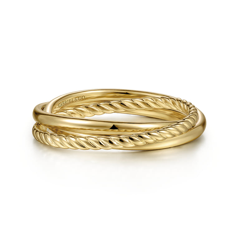 14K Yellow Gold Twisted Rope Criss Cross Ring - Shot 1