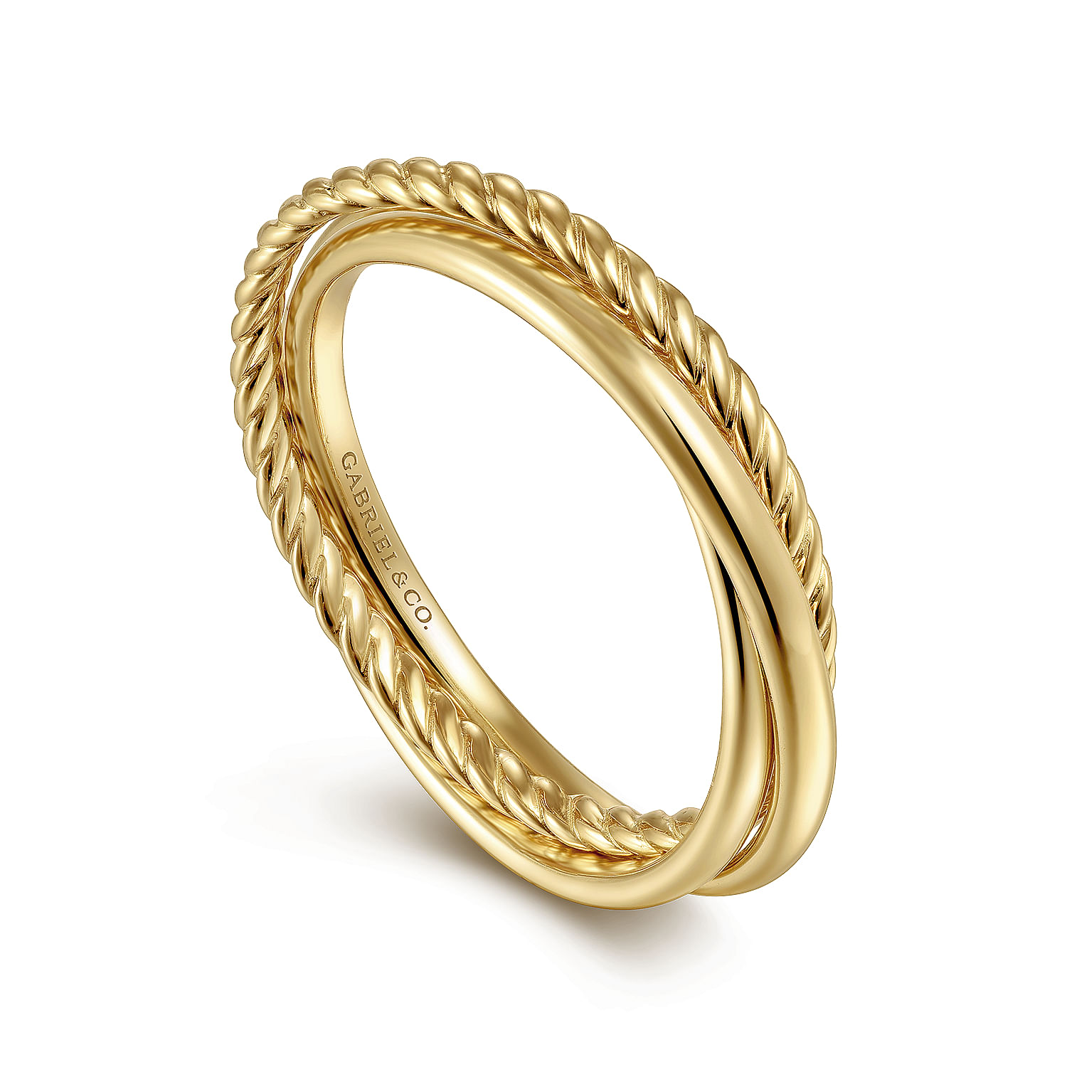 14K Yellow Gold Twisted Rope Criss Cross Ring - Shot 3