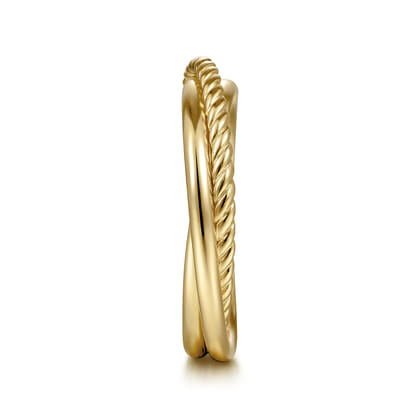 14K Yellow Gold Twisted Rope Criss Cross Ring