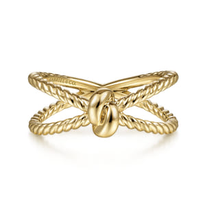 14K Yellow Gold Twisted Rope Criss Cross Ring