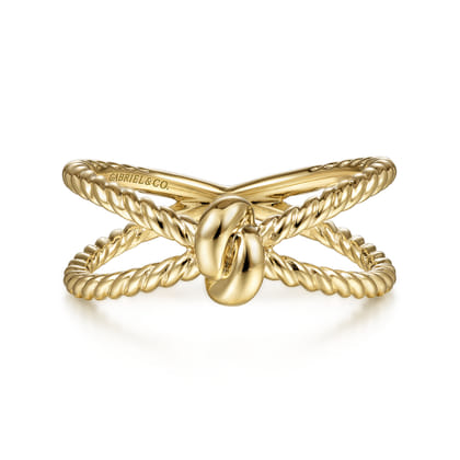 14K Yellow Gold Twisted Rope Criss Cross Ring