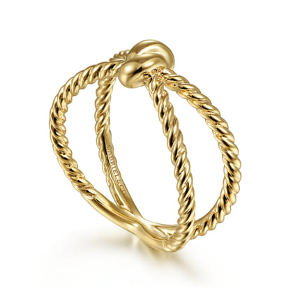 14K Yellow Gold Twisted Rope Criss Cross Ring