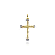 14K Yellow Gold Twisted Rope Cross Pendant with Diamonds