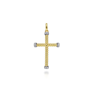 14K Yellow Gold Twisted Rope Cross Pendant with Diamonds