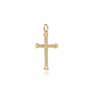 14K Yellow Gold Twisted Rope Cross Pendant with Diamonds