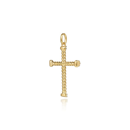 14K Yellow Gold Twisted Rope Cross Pendant with Diamonds