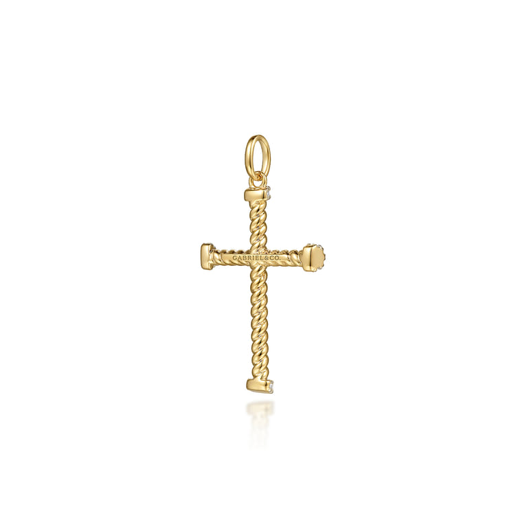 14K Yellow Gold Twisted Rope Cross Pendant with Diamonds - 0.15 ct - Shot 2