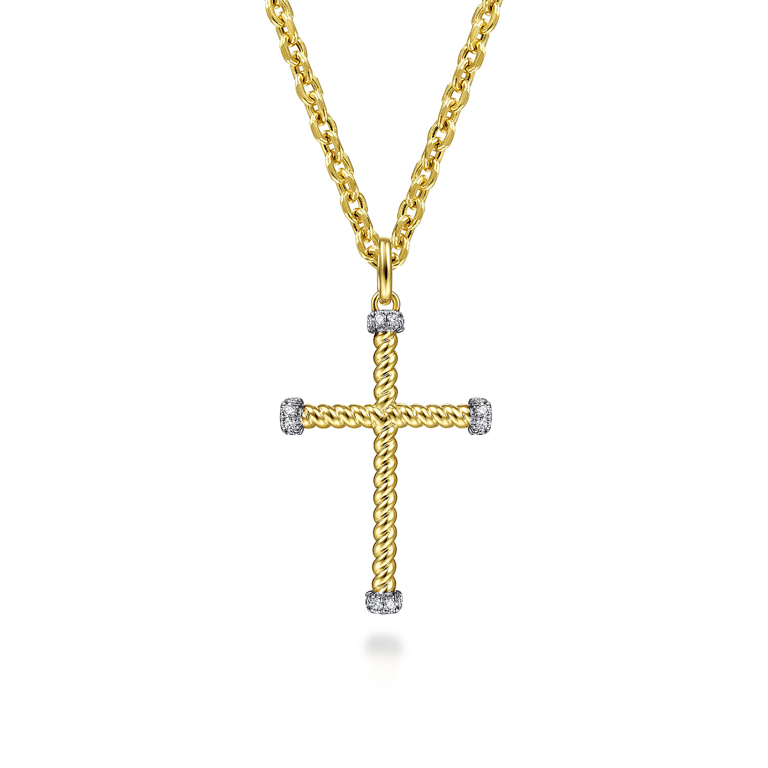 14K Yellow Gold Twisted Rope Cross Pendant with Diamonds