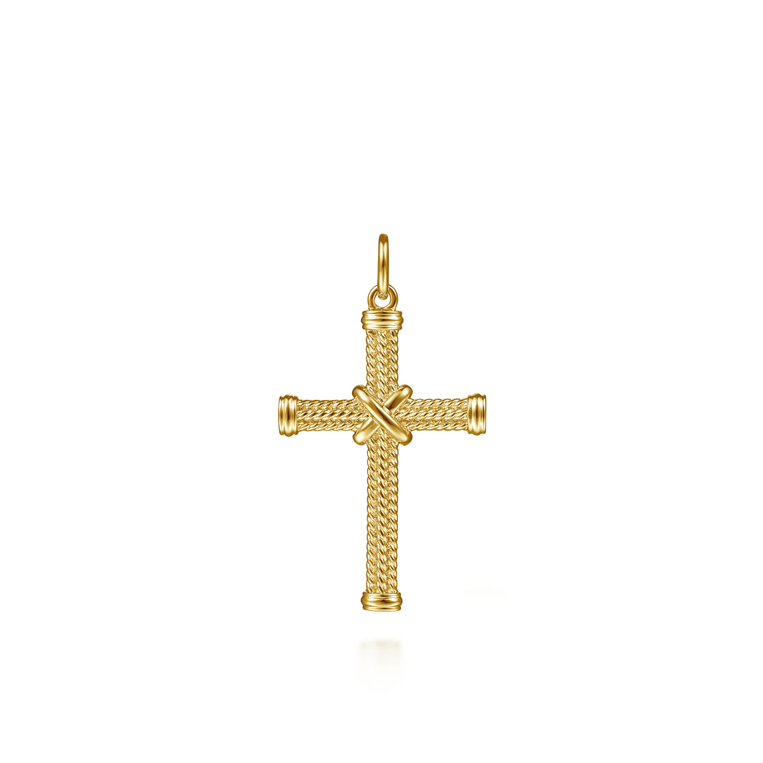 14K Yellow Gold Twisted Rope Cross Pendant with X Center - Shot 1
