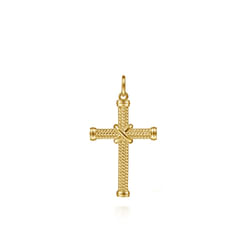 14K Yellow Gold Twisted Rope Cross Pendant with X Center