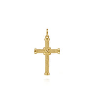 14K Yellow Gold Twisted Rope Cross Pendant with X Center