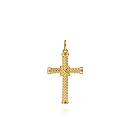 14K Yellow Gold Twisted Rope Cross Pendant with X Center