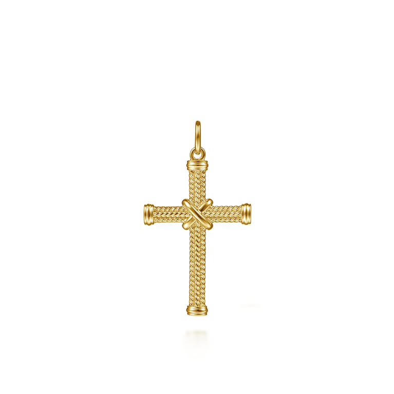 14K Yellow Gold Twisted Rope Cross Pendant with X Center - Shot 1