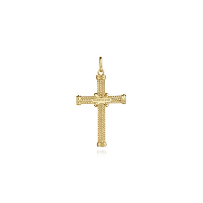 14K Yellow Gold Twisted Rope Cross Pendant with X Center