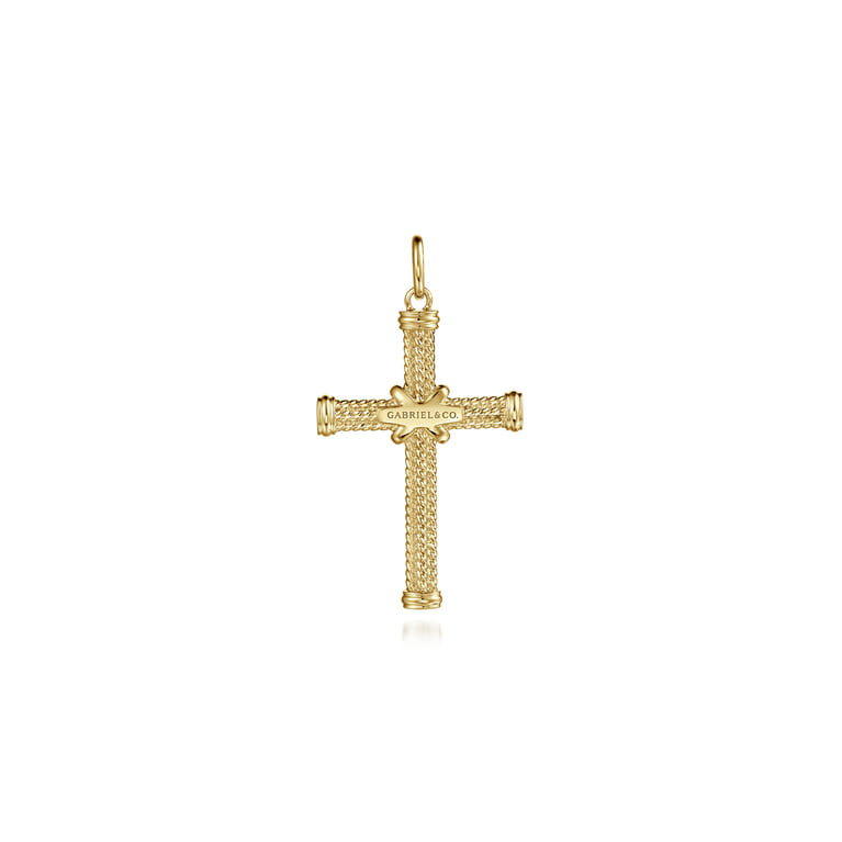 14K Yellow Gold Twisted Rope Cross Pendant with X Center - Shot 2