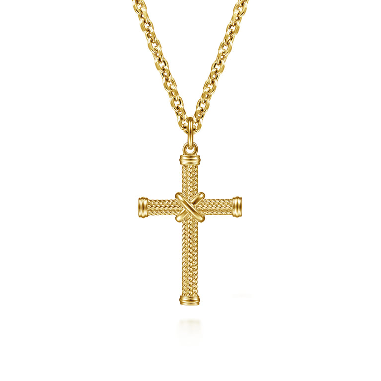 14K Yellow Gold Twisted Rope Cross Pendant with X Center - Shot 3