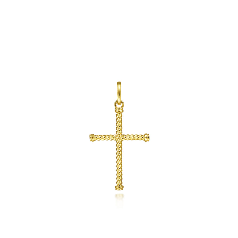 14K Yellow Gold Twisted Rope Cross Pendant - Shot 1
