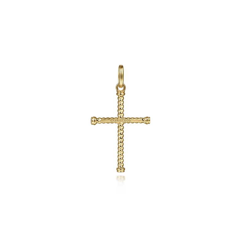 14K Yellow Gold Twisted Rope Cross Pendant - Shot 2