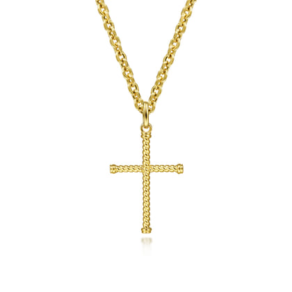 14K Yellow Gold Twisted Rope Cross Pendant