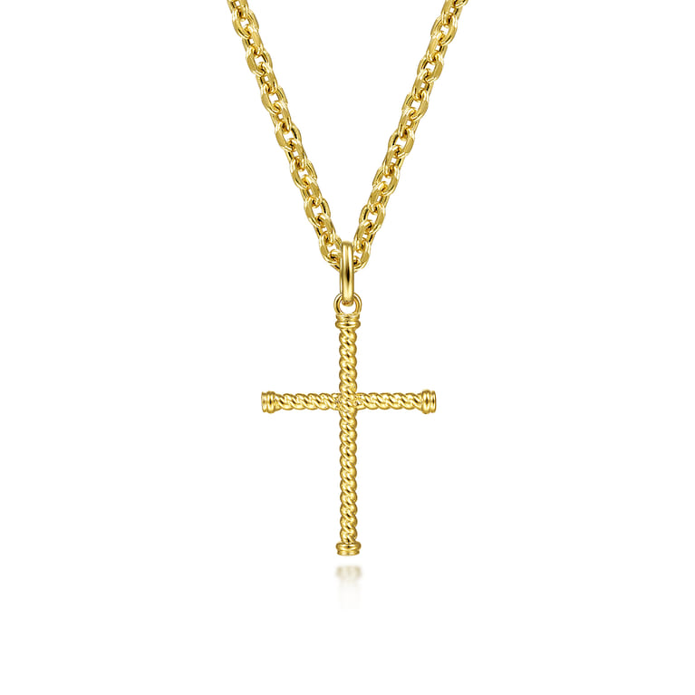 14K Yellow Gold Twisted Rope Cross Pendant - Shot 3