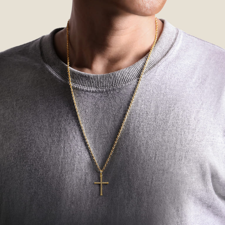 14K Yellow Gold Twisted Rope Cross Pendant - Shot 4