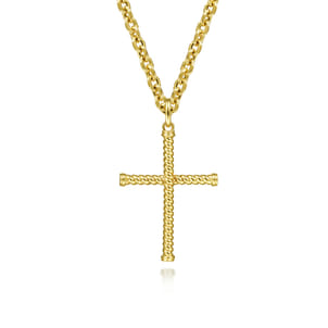 14K Yellow Gold Twisted Rope Cross Pendant