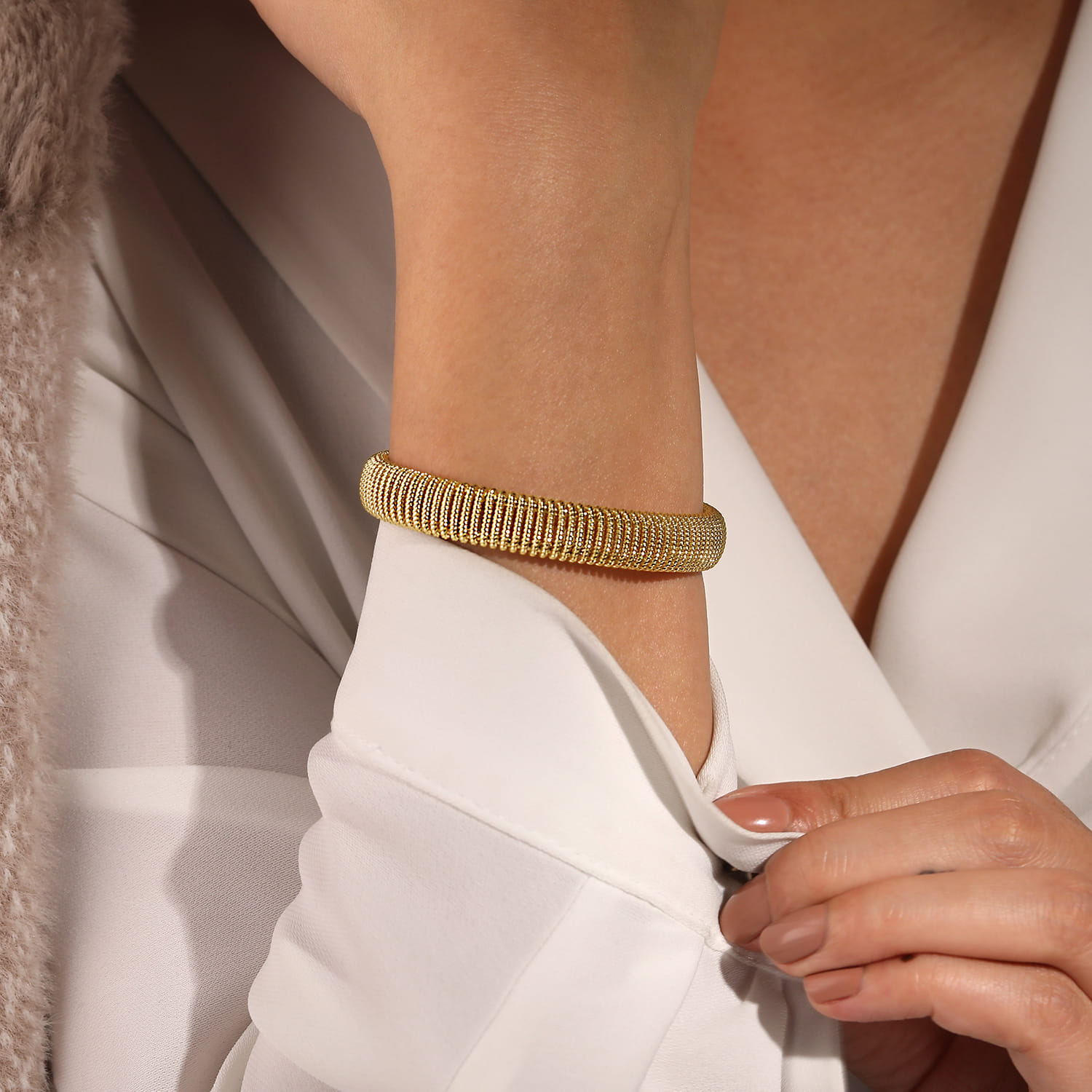 14K Yellow Gold Twisted Rope Cuff Bracelet - Shot 4
