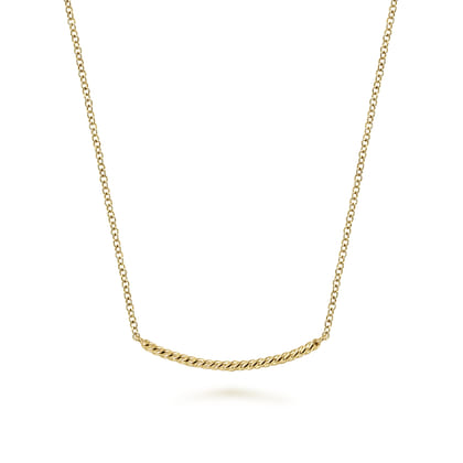 14K Yellow Gold Twisted Rope Curved Bar Necklace