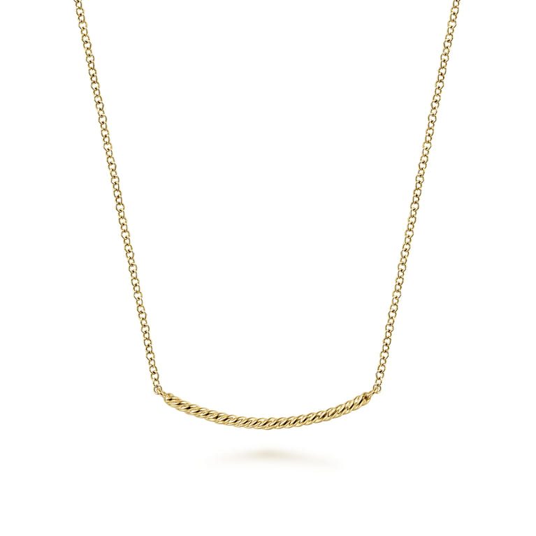 14K Yellow Gold Twisted Rope Curved Bar Necklace - Shot 1