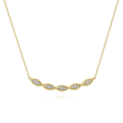 14K Yellow Gold Twisted Rope Curved Diamond Bar Necklace
