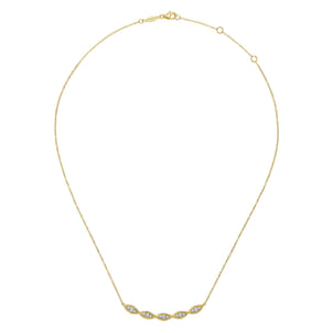 14K Yellow Gold Twisted Rope Curved Diamond Bar Necklace