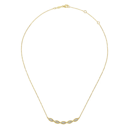 14K Yellow Gold Twisted Rope Curved Diamond Bar Necklace