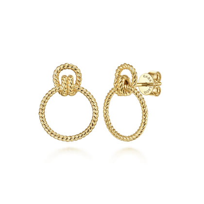 14K Yellow Gold Twisted Rope Geometric Circle Studs