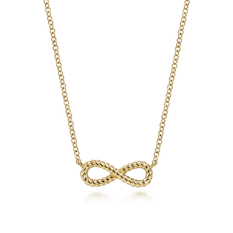 14K Yellow Gold Twisted Rope Infinity Pendant Necklace - Shot 1