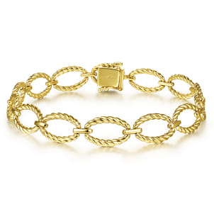 14K Yellow Gold Twisted Rope Oval Link Bracelet