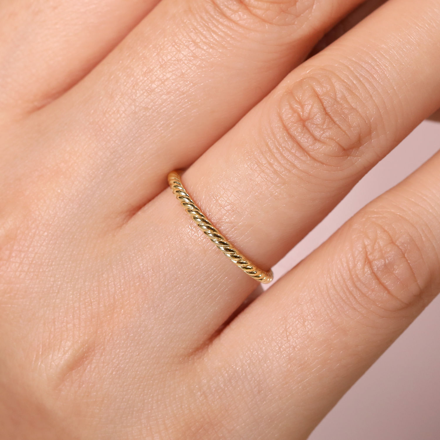 14K Yellow Gold Twisted Rope Stackable Ring - Shot 5