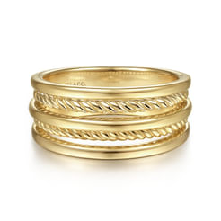 14K Yellow Gold Twisted Rope Wide Ring Band