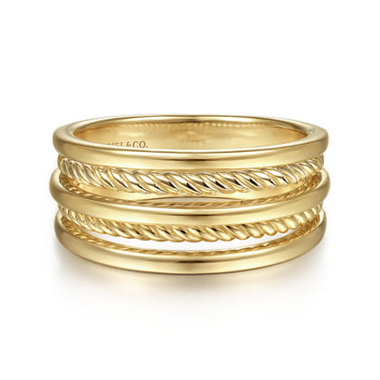 14K Yellow Gold Twisted Rope Wide Ring Band