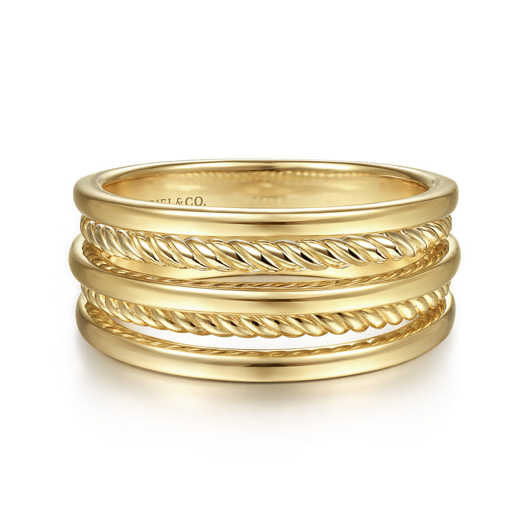14K Yellow Gold Twisted Rope Wide Ring Band - Shot 1