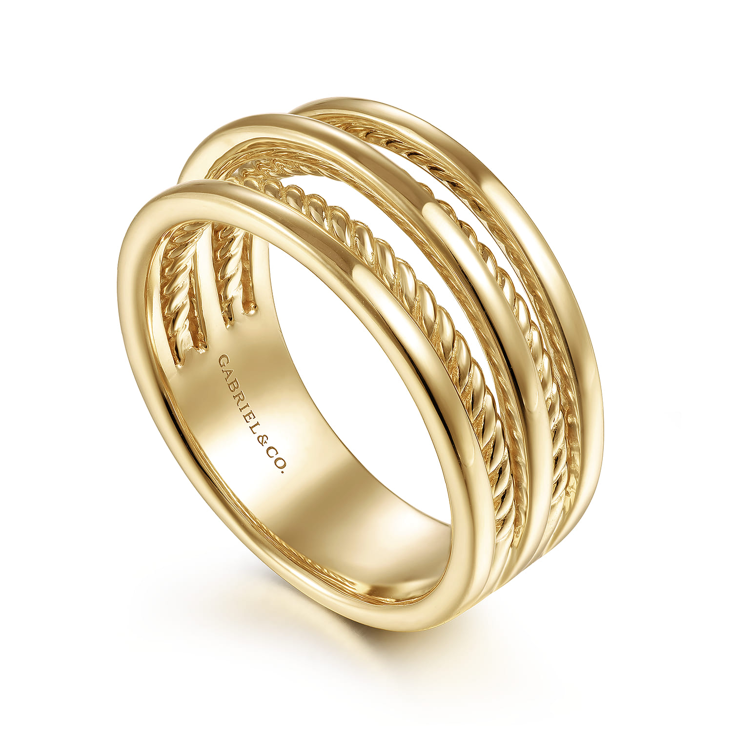 14K Yellow Gold Twisted Rope Wide Ring Band - Shot 3