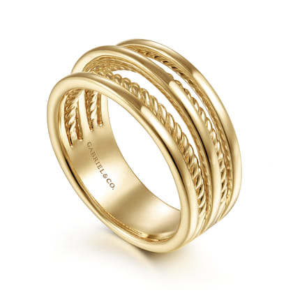 14K Yellow Gold Twisted Rope Wide Ring Band