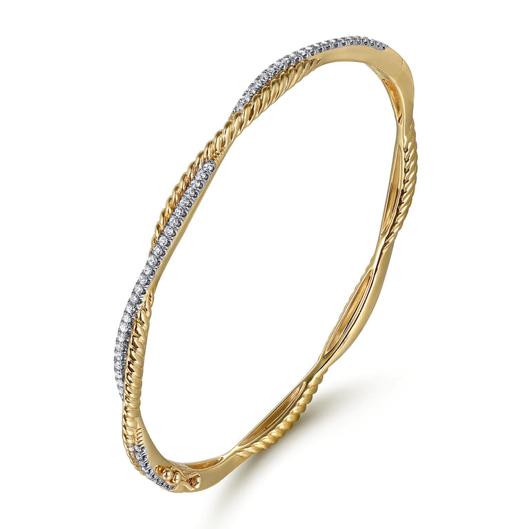 14K Yellow Gold Twisted Rope and Diamond Bangle - 0.4 ct - Shot 2