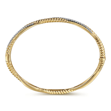14K Yellow Gold Twisted Rope and Diamond Bangle