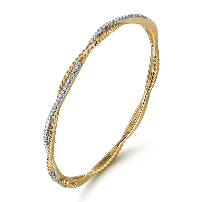 14K Yellow Gold Twisted Rope and Diamond Bangle - 0.4 ct - Shot 2