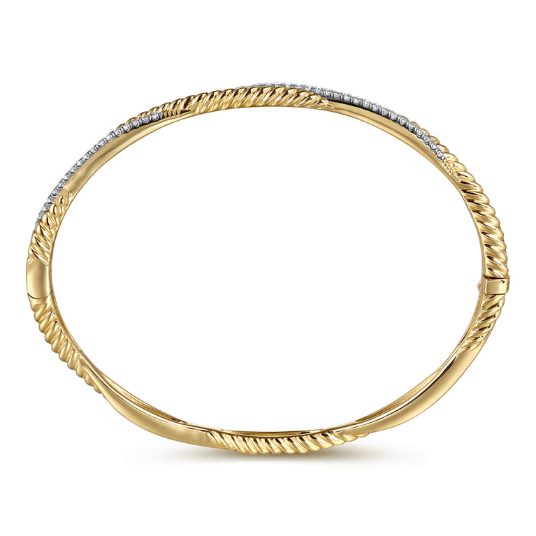 14K Yellow Gold Twisted Rope and Diamond Bangle - 0.4 ct - Shot 3