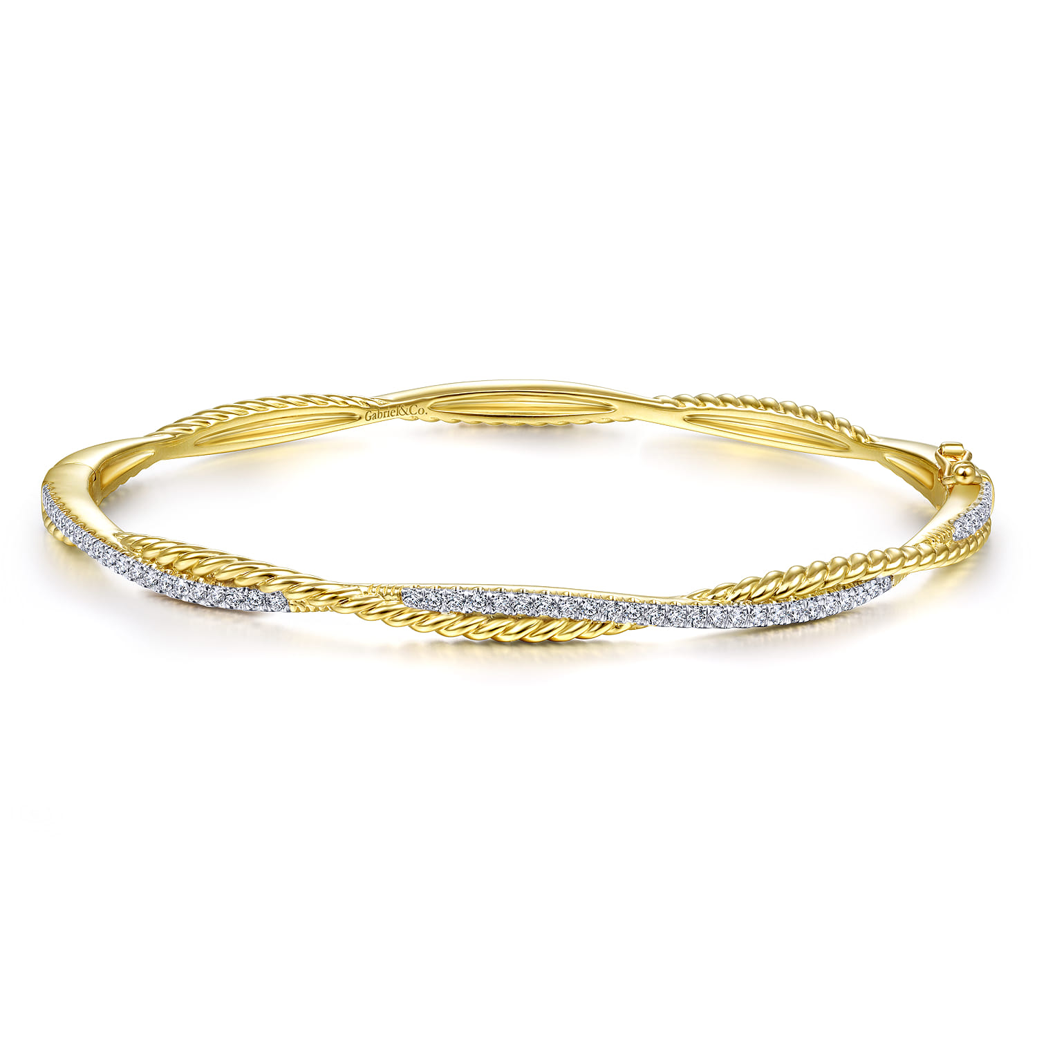 14K Yellow Gold Twisted Rope and Diamond Bangle - 0.4 ct - Shot 1