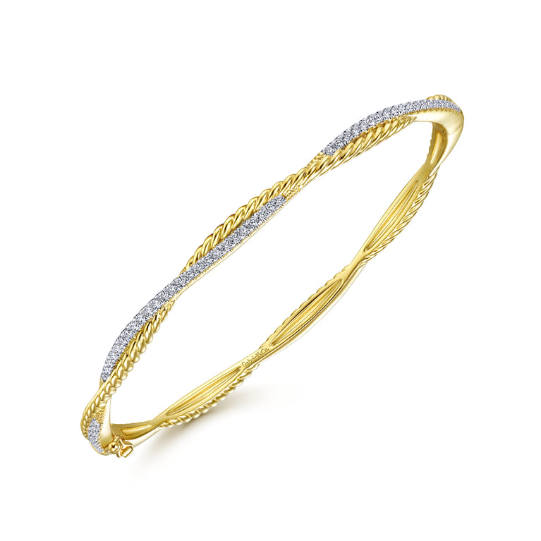 14K Yellow Gold Twisted Rope and Diamond Bangle - 0.4 ct - Shot 2