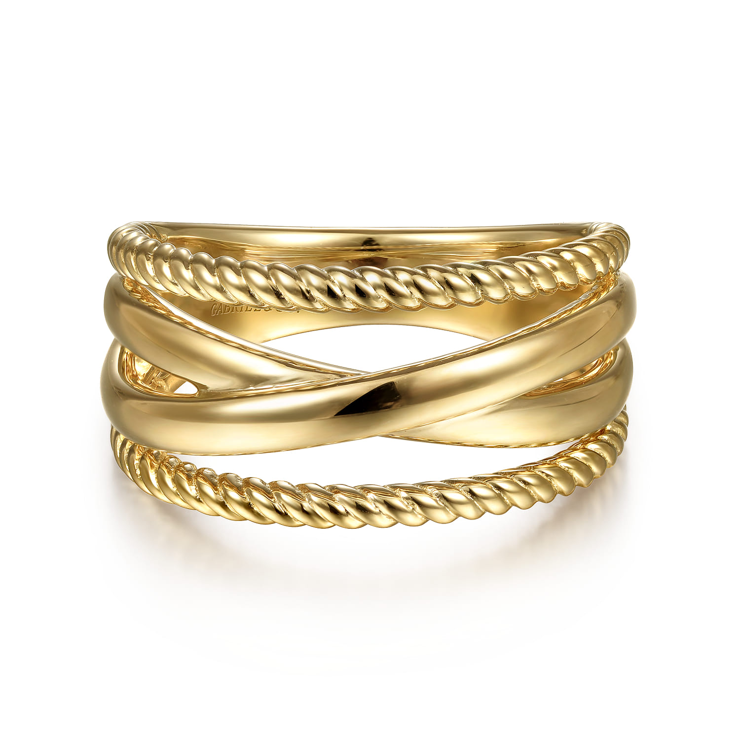 14K Yellow Gold Twisted and Plain Criss Cross Ring - Shot 1