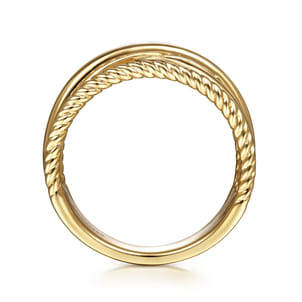 14K Yellow Gold Twisted and Plain Criss Cross Ring